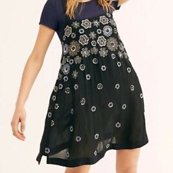 Free People Azealia Embellished Slip Sleeveless Mini Dress Size Small - Picture 2 of 12